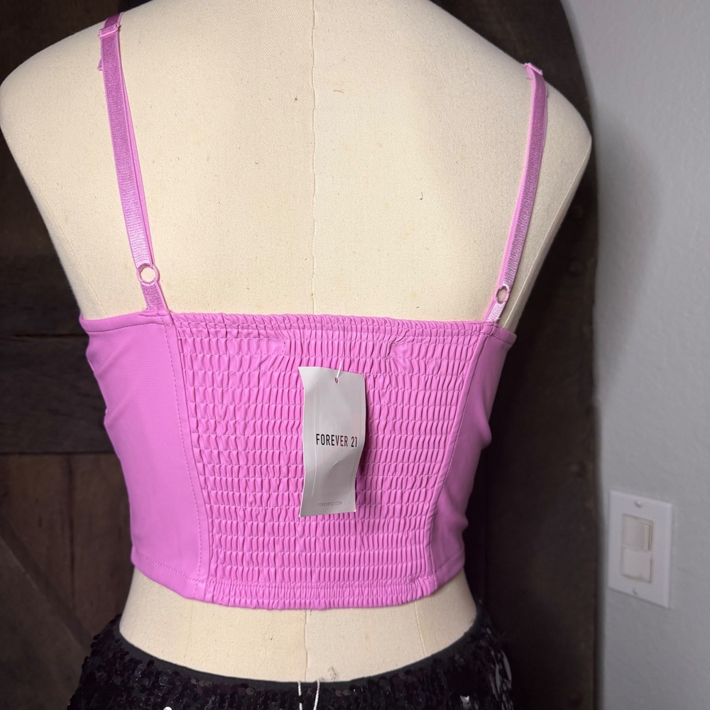 Forever 21 Faux Leather Corset Top Medium Pink Bustier Camisole - Picture 2 of 3